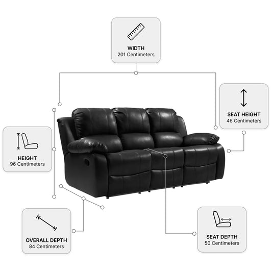 Valencia Black Leather Manual Recliner 3+2 Seater Sofa Set