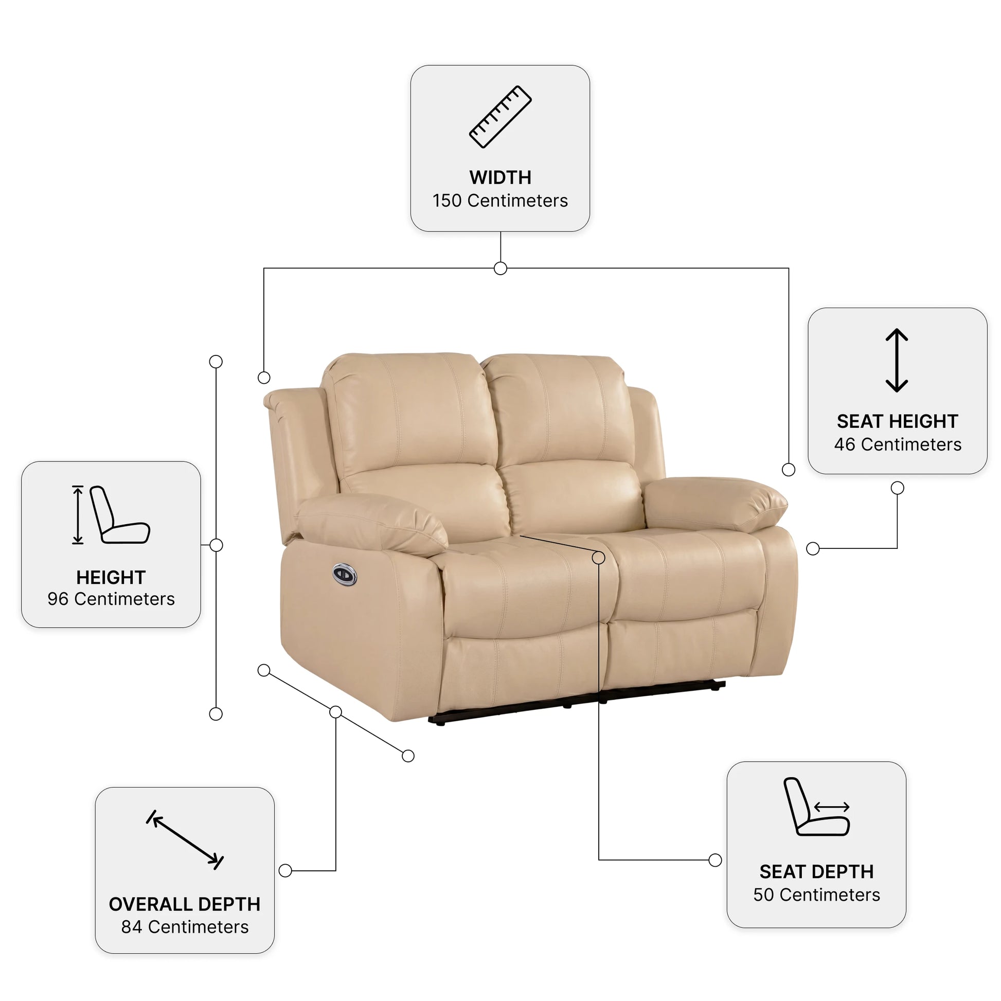 Valencia Cream Leather Electric Recliner 2+2 Sofa Set