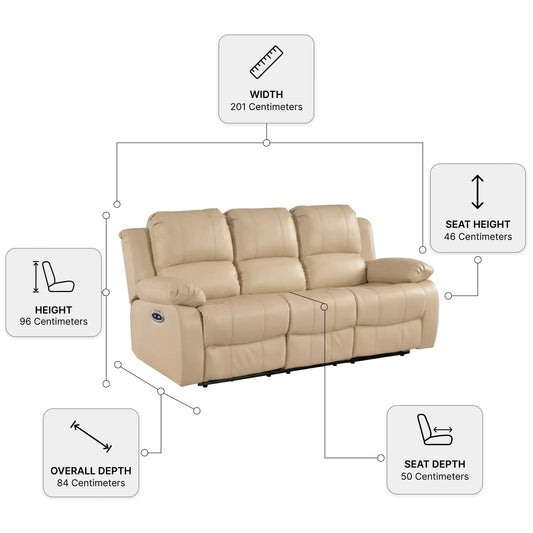 Valencia Cream Leather Electric Recliner 3+2 Sofa Set