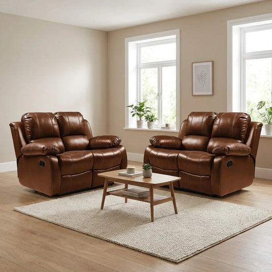 Valencia Tan Leather Recliner 2+2 Seater Sofa Set