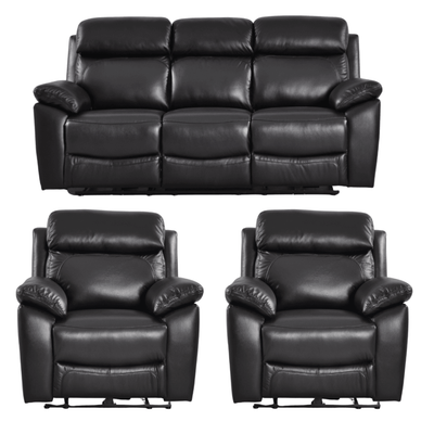 Dandrea Genuine Leather Black Electric Power Recliner 3+1+1 Seater Sofa Set