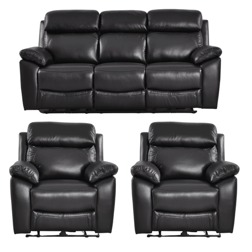 Dandrea Genuine Leather Black Electric Power Recliner 3+1+1 Seater Sofa Set