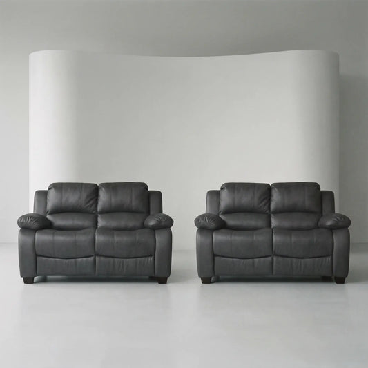 Modern grey leather 3+2 sofa set interior setup