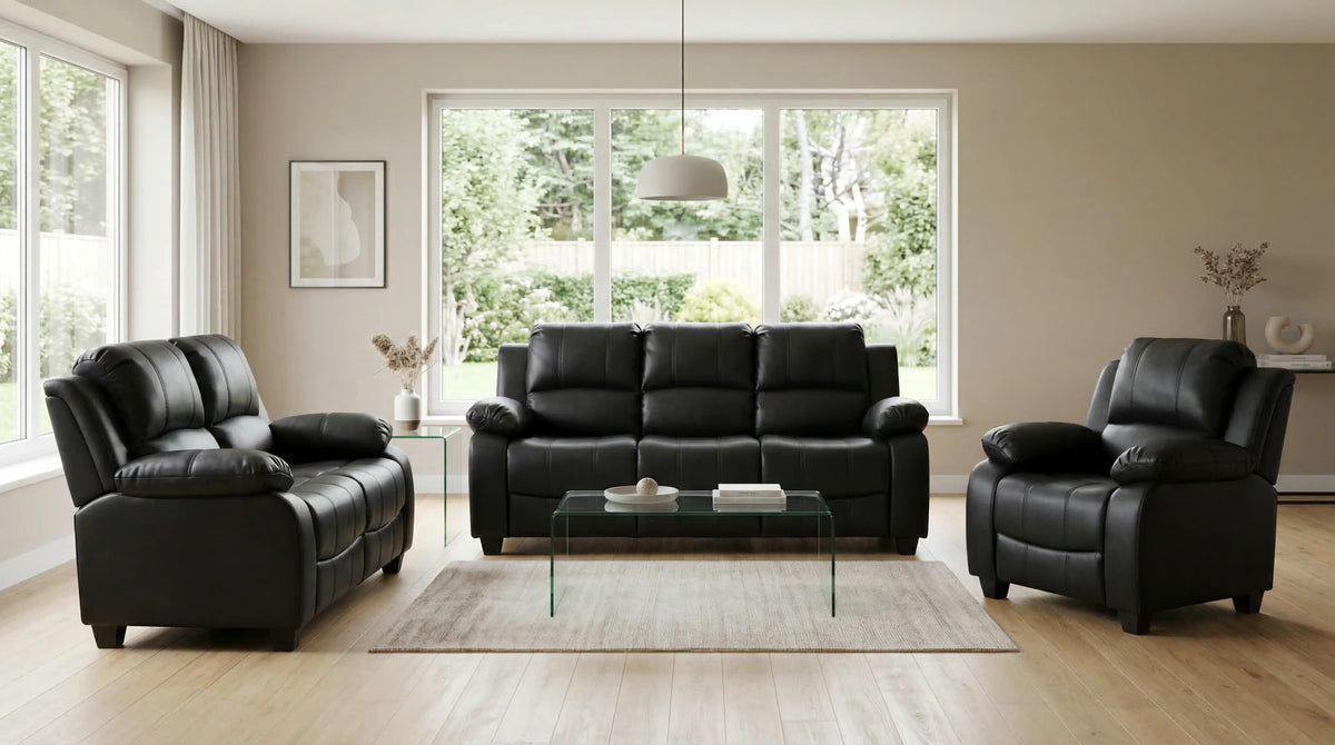 Valerie Black Leather 3+2 Sofa Set | Furniture Instore
