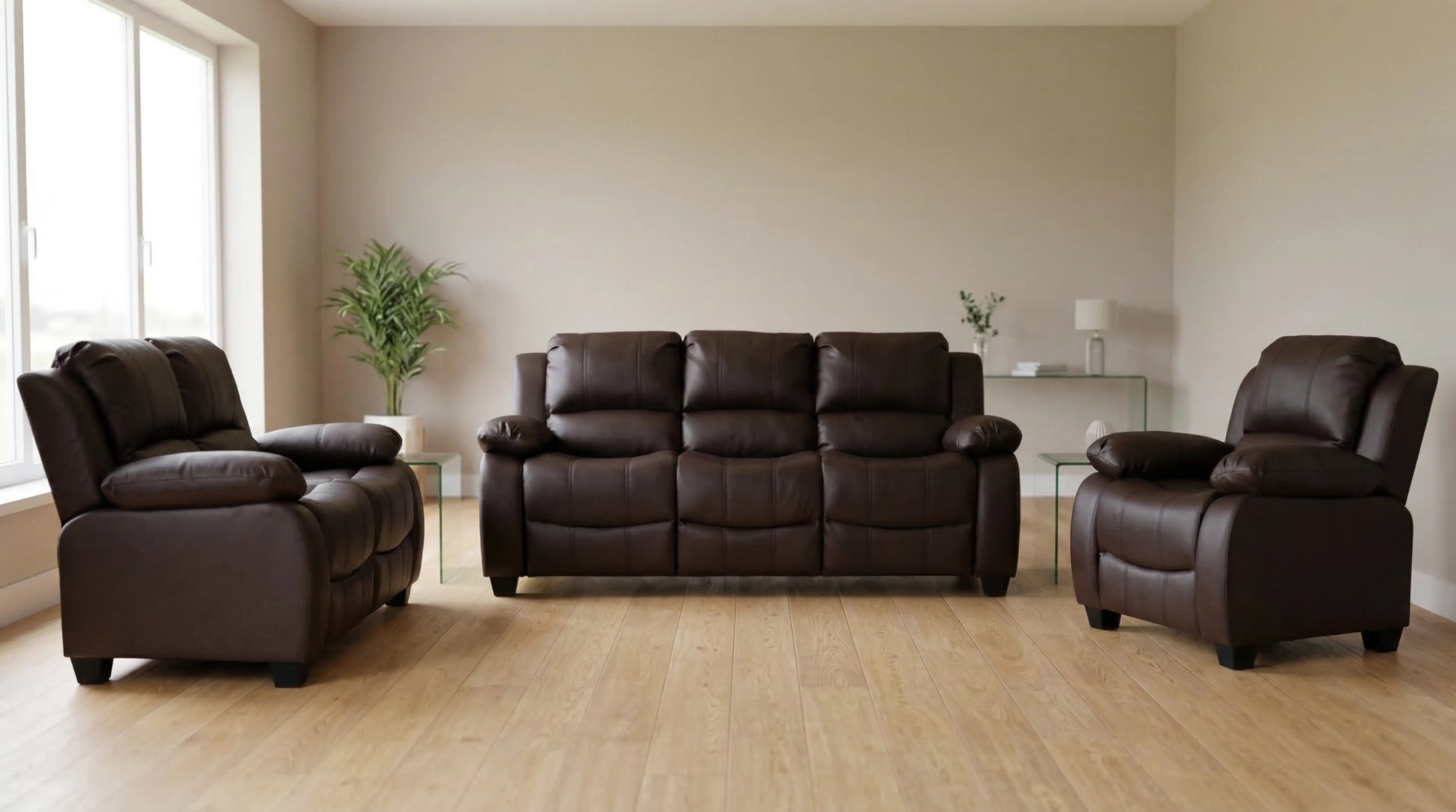 Valerie brown leather 3+1+1 recliner sofa set