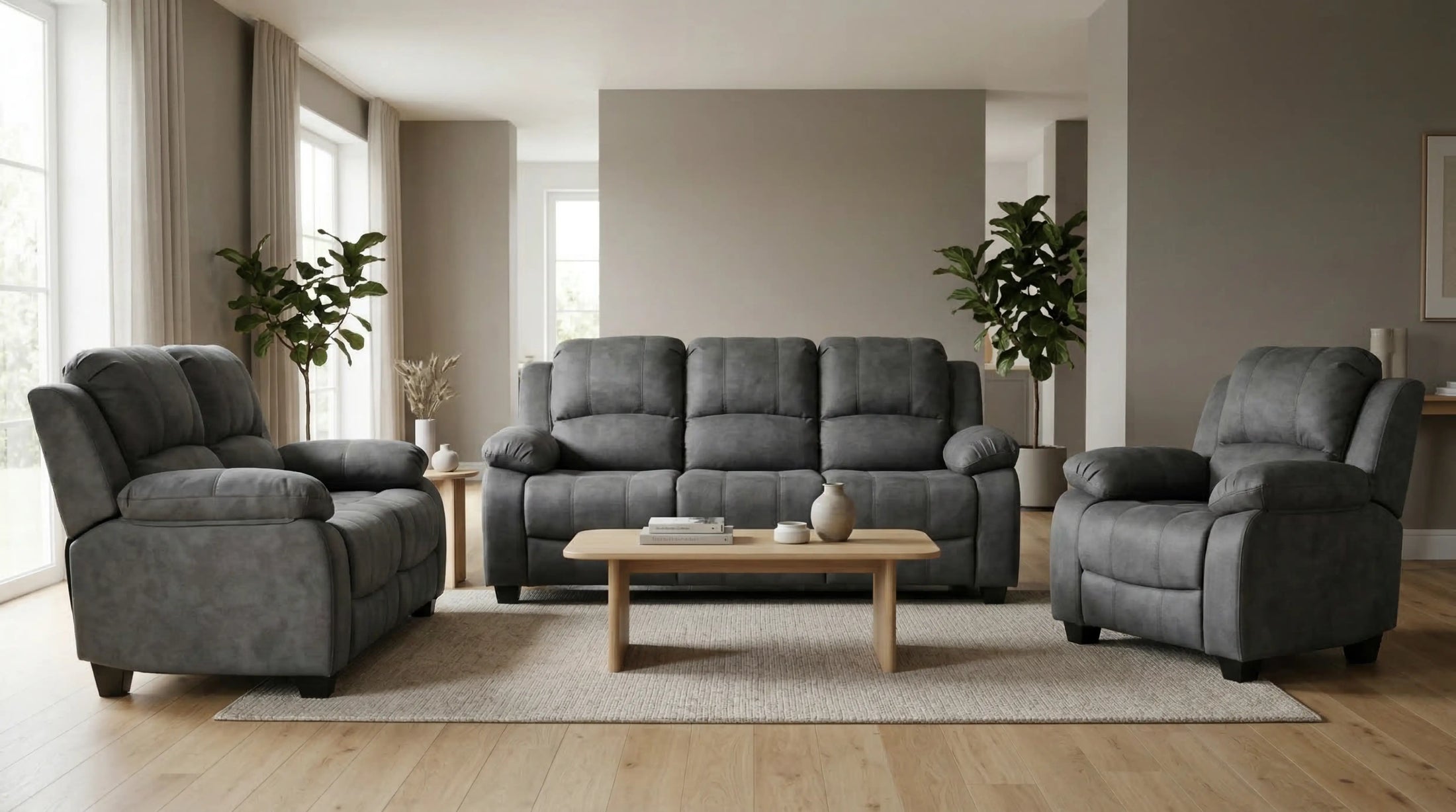Valerie charcoal fabric 3+1+1 seater sofa set