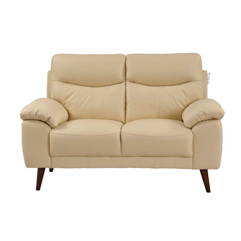 Front-facing view of the Vantage Cream 2-Seater Sofa showcasing soft cream upholstery and modern design on a white background