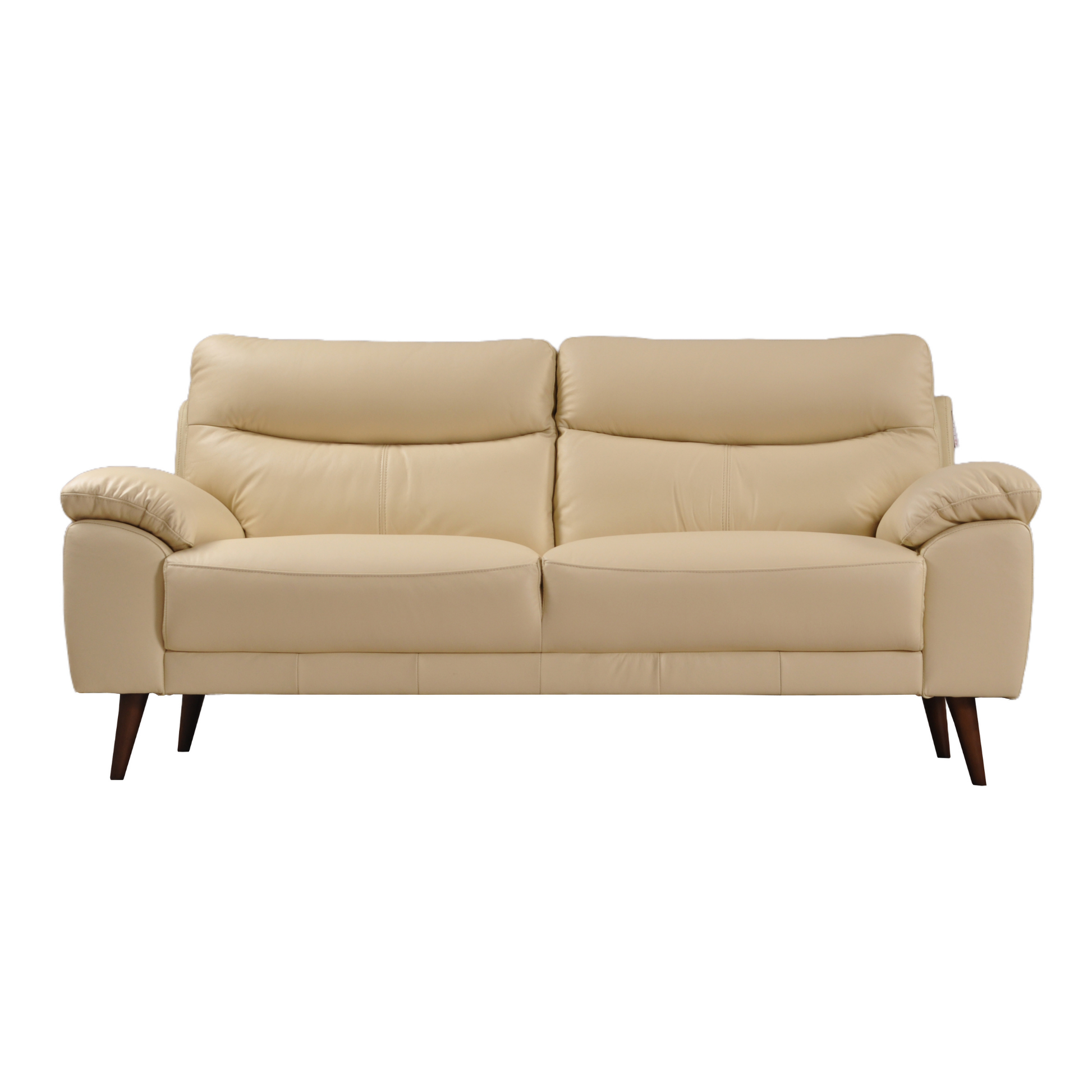 Front-facing view of the Vantage Cream 3-Seater Sofa showcasing soft cream upholstery and modern design on a white background