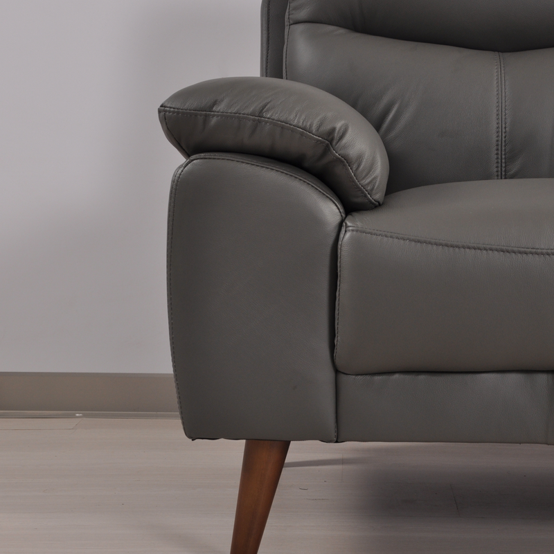 Vantage Grey 2-Seater Sofa, Closeup View in Roomset, Modern Minimal Design