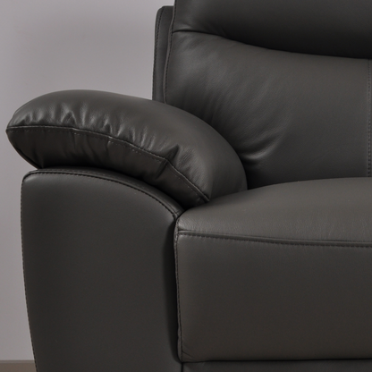 Vantage Grey 2-Seater Sofa closeup, angled view, showing fabric and cushion details, modern and comfortable seating