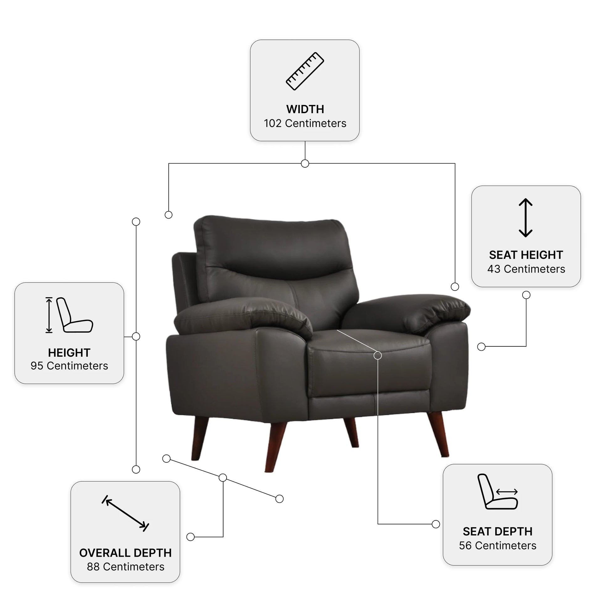Vantage Genuine Leather Grey Armchair - Furniture Instore