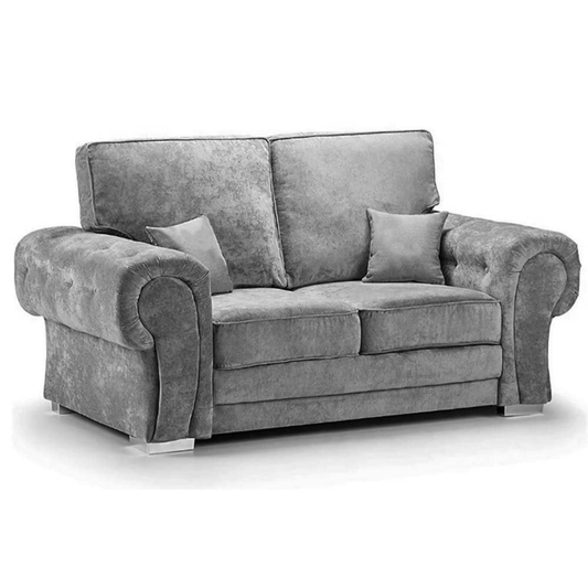Gray sofa with cushions on a white background