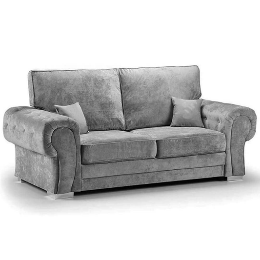 Gray sofa with cushions on a white background