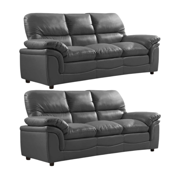 Verona Grey Leather Stylish 3+3 Seater Sofa Set
