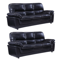 Verona Black Leather 3+3 Seater Sofa Set