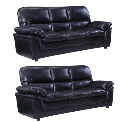 Verona Black Leather 3+3 Seater Sofa Set