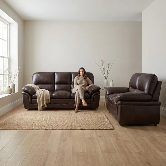 Brown leather sofa set collection