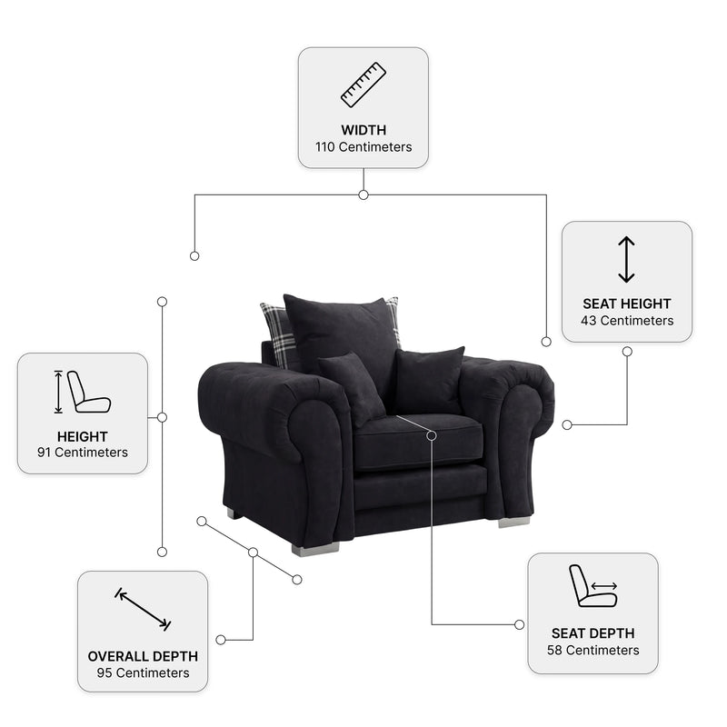 Verona Fabric Scatter Back Black Measurement