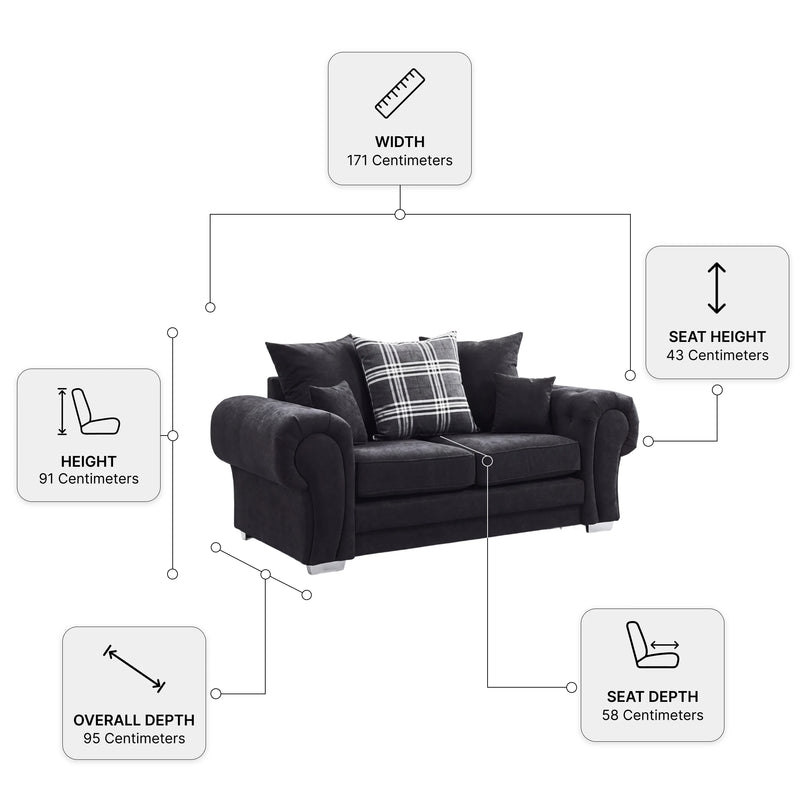Verona Fabric Scatter Back Black Measurement