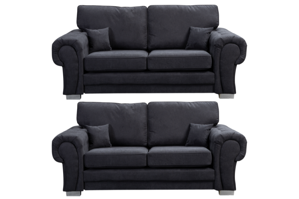 Verona High Back Black Fabric 3+3 Seater Sofa Set