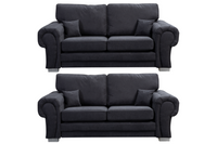 Verona High Back Black Fabric 3+3 Seater Sofa Set