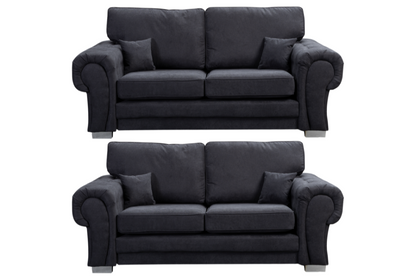 Verona High Back Black Fabric 3+3 Seater Sofa Set