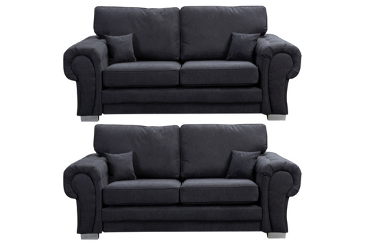 Verona High Back Black Fabric 3+3 Seater Sofa Set