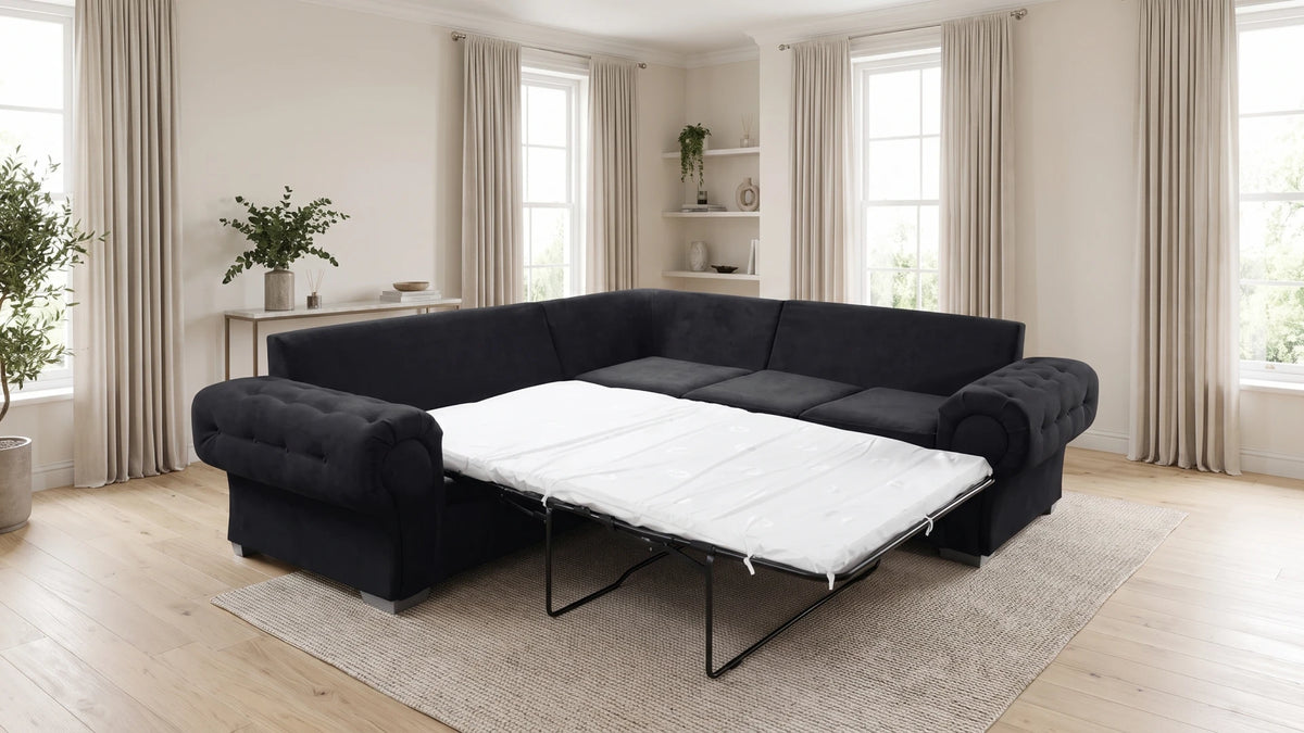 Verona High Back Black Fabric Corner Sofa Bed