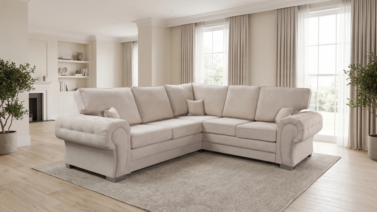 Verona High Back Cream Fabric Corner Sofa