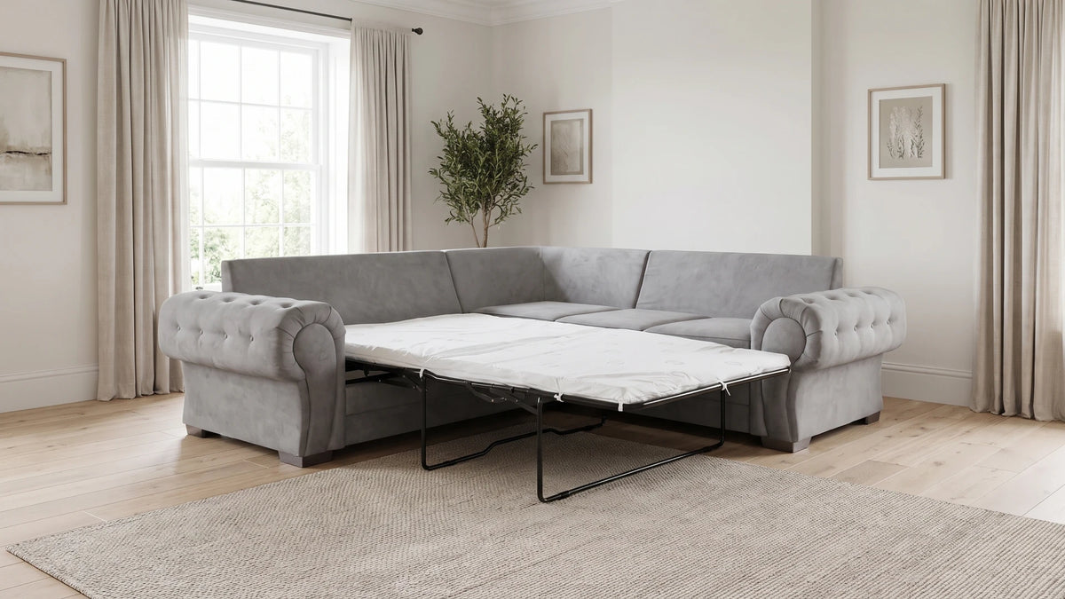 Verona High Back Grey Fabric Corner Sofa Bed