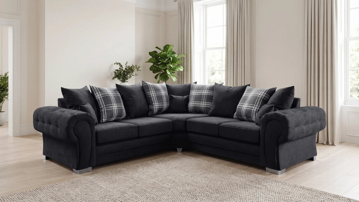 Verona Scatter Black Fabric Corner Sofa