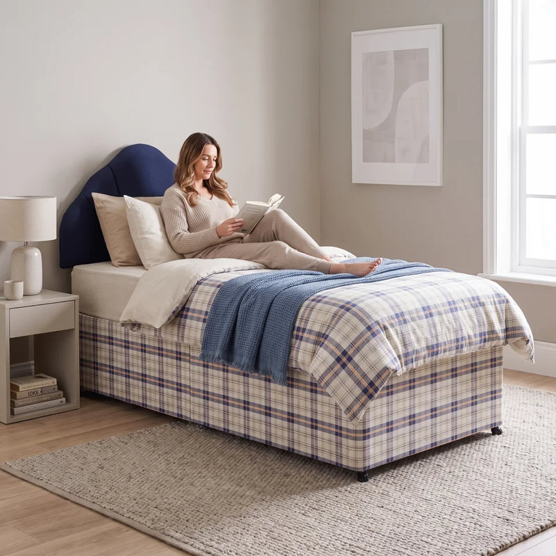 Economy Blue Fabric Divan Bed