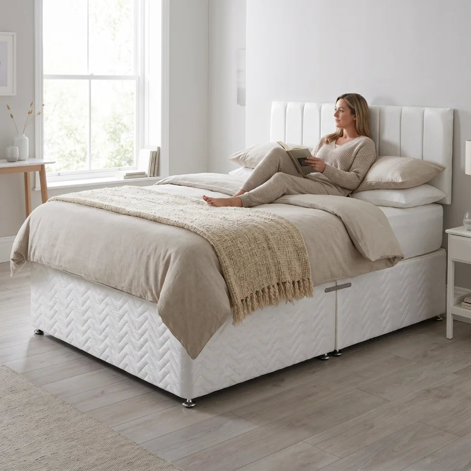 Aloevera White Fabric Divan Bed — Dimension diagram