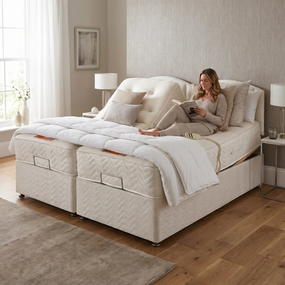cream electric bed in a room setting