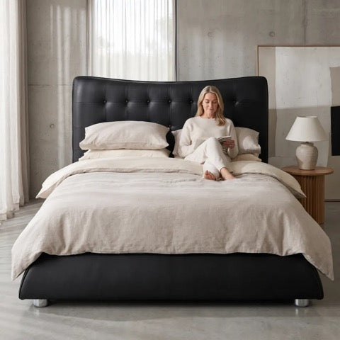 Horace Black Leather Double Bed