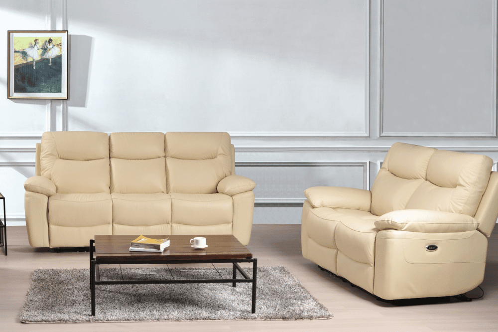 Amarien Genuine Leather Cream Electric Power Recliner 3+2  Seater Sofa Set