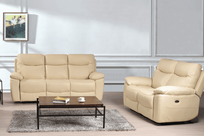 Amarien Genuine Leather Cream Electric Power Recliner 3+2  Seater Sofa Set