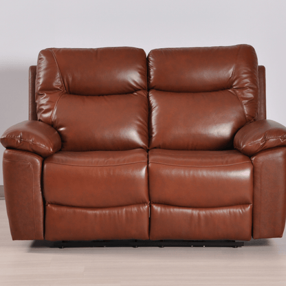 Brown leather reclining sofa on a plain background