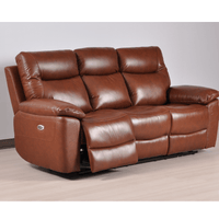 Brown leather recliner sofa on a plain background