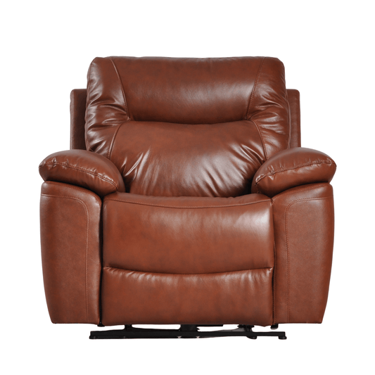 Brown leather recliner chair on a white background