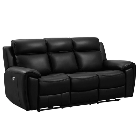 Black leather reclining sofa on a white background