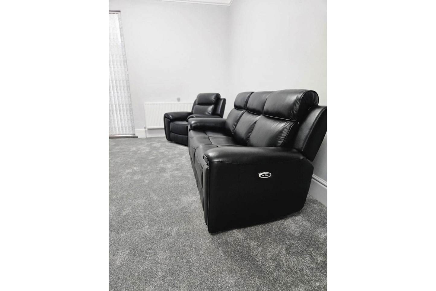 Annecy Genuine Leather Black Electric Power Recliner 3 Seater Sofa - Furniture Instore