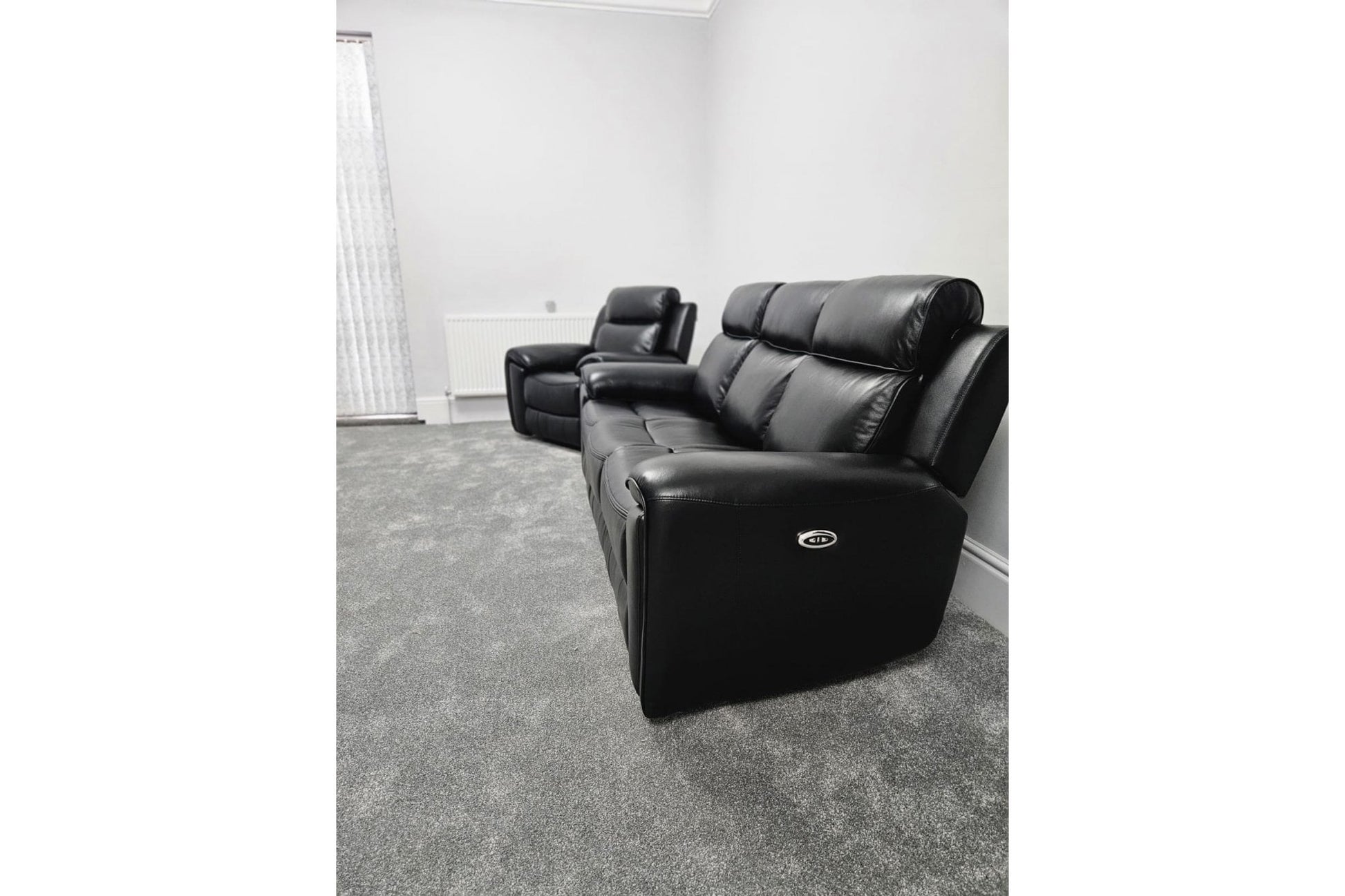 Annecy Genuine Leather Black Electric Power Recliner 3 Seater Sofa - Furniture Instore