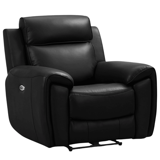 Black leather recliner chair on a white background