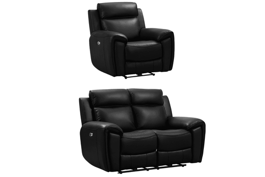 Annecy Genuine Leather Black Electric Power Recliner 2+1 Seater Sofa Set