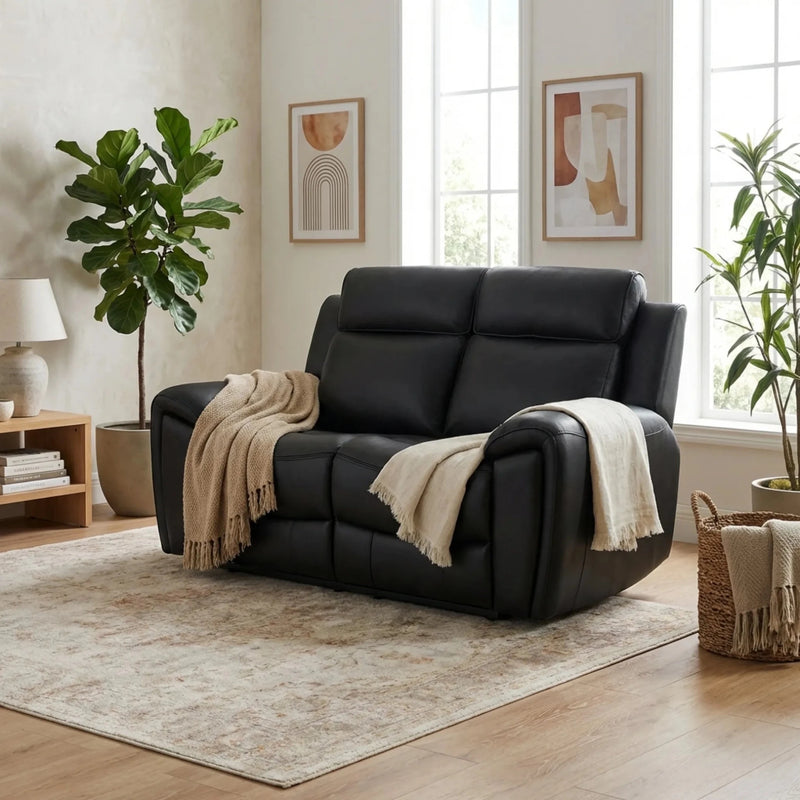 Annecy Genuine Leather Black Electric Power Recliner 2 Seater Sofa - Furniture Instore