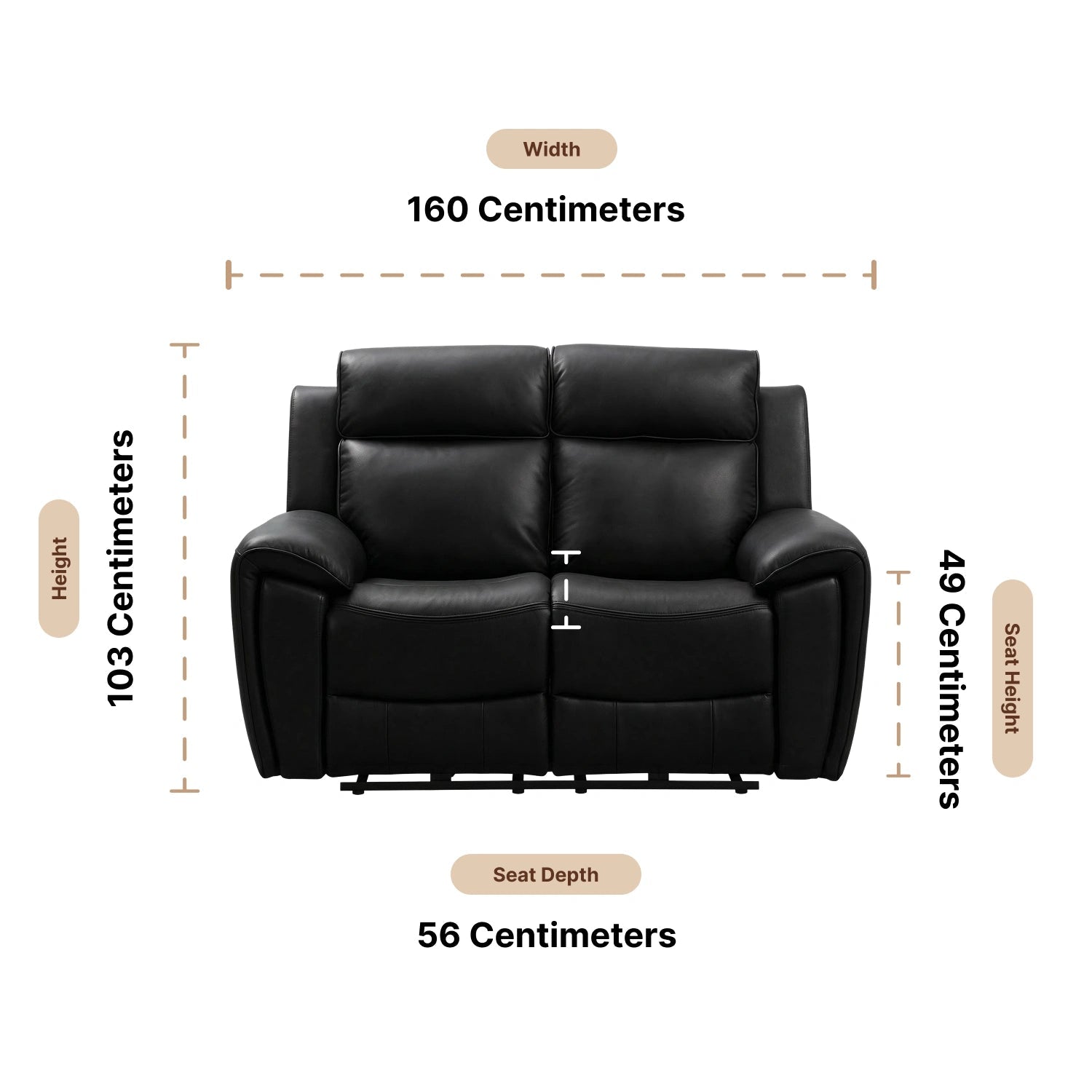 Annecy 2 seater recliner sofa dimensions 160cm width 103cm height 95cm depth