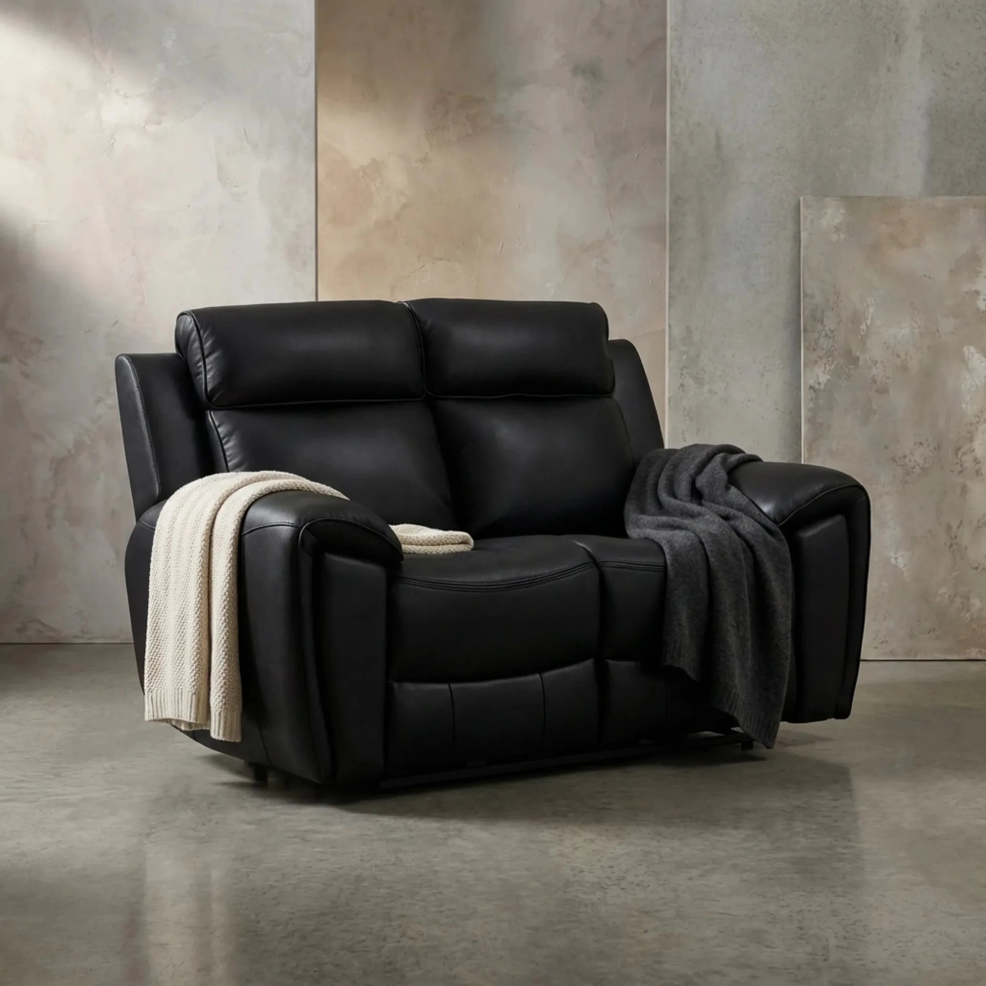Annecy Genuine Leather Black Electric Power Recliner 2 Seater Sofa - Furniture Instore