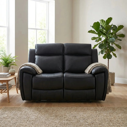 Annecy Genuine Leather Black Electric Power Recliner 2 Seater Sofa - Furniture Instore