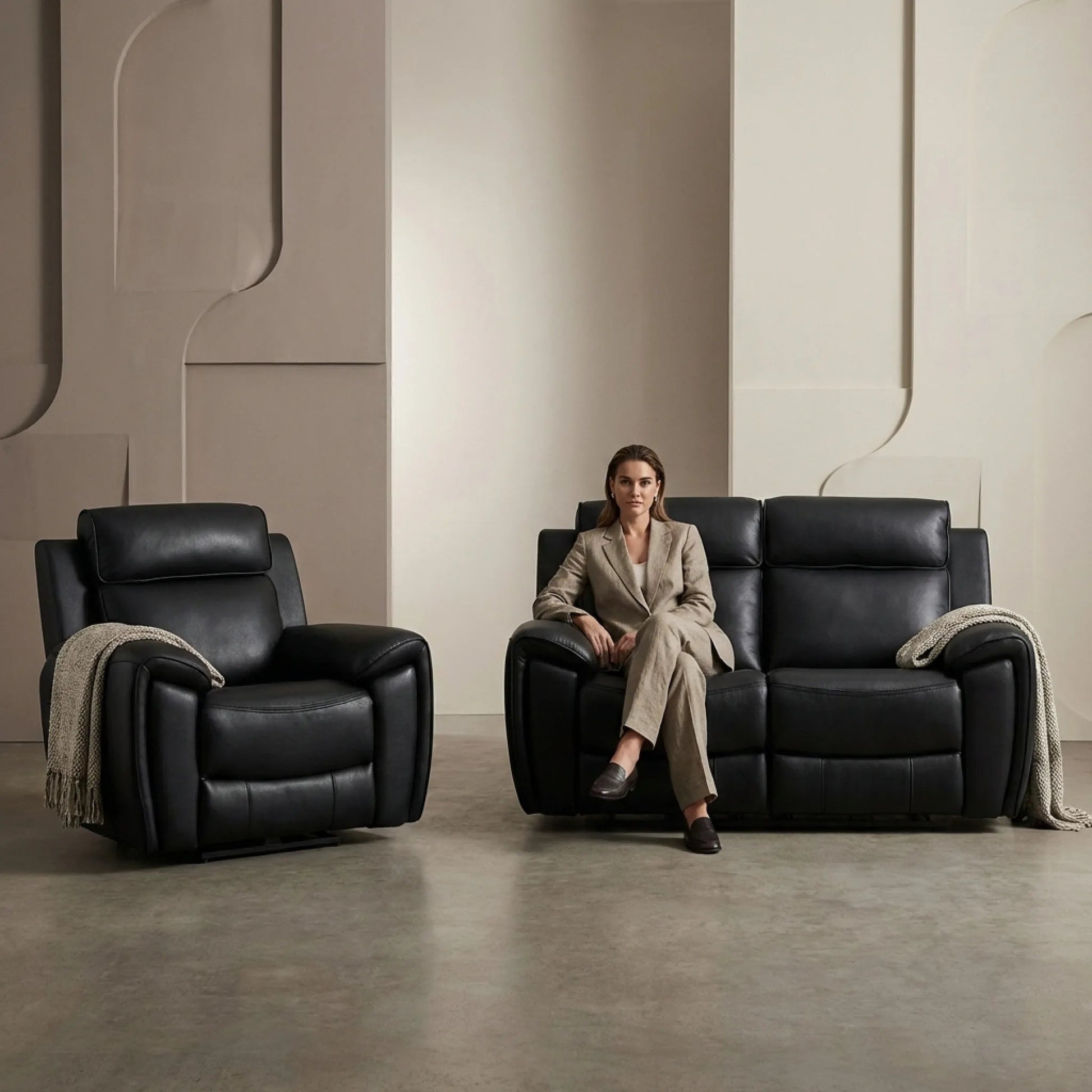 genuine leather sofa set recliner